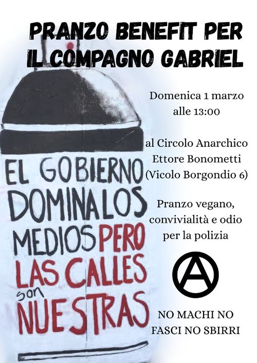 Pranzo benefit a sostegno del compagno Gabriel