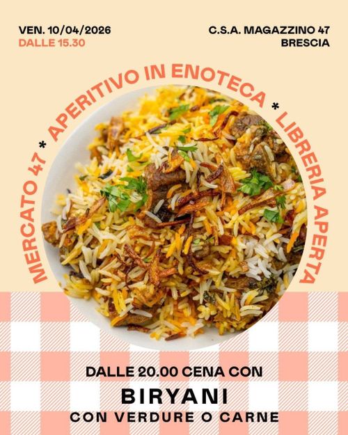 CENA SOCIALE - PIATTO DI BIRYANI CON VERDURE O CARNE