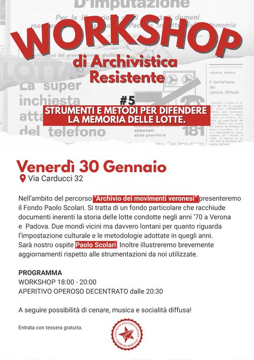 WORKSHOP DI ARCHIVISTICA RESISTENTE #5 – STRUMENTI E METODI PER DIFENDERE LA MEMORIA DELLE LOTTE