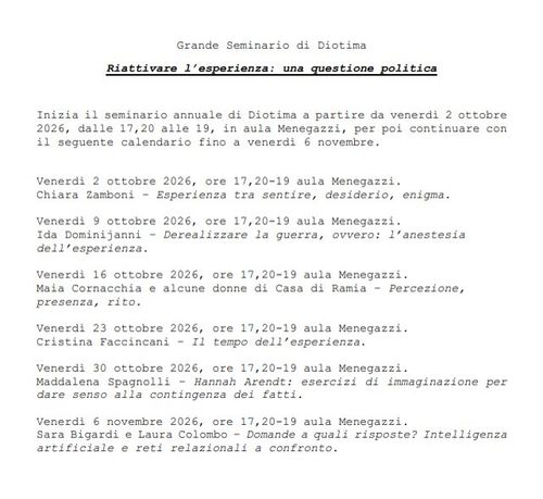 Grande seminario di Diotima: Hannah Arendt - Esercizi di immaginazione per dare senso alla contingenza dei fatti.